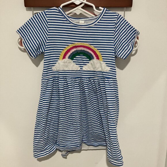 RETSUGO Little Girls A-Line Dress Cute Rainbow Dress, Blue/White, Size 5T - Picture 2 of 4
